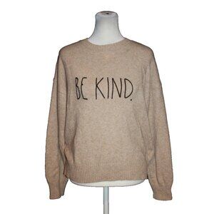 Rae Dunn Sweater Women's Beige Be Kind Knit Crew Neck Long Sleeve Size Small S